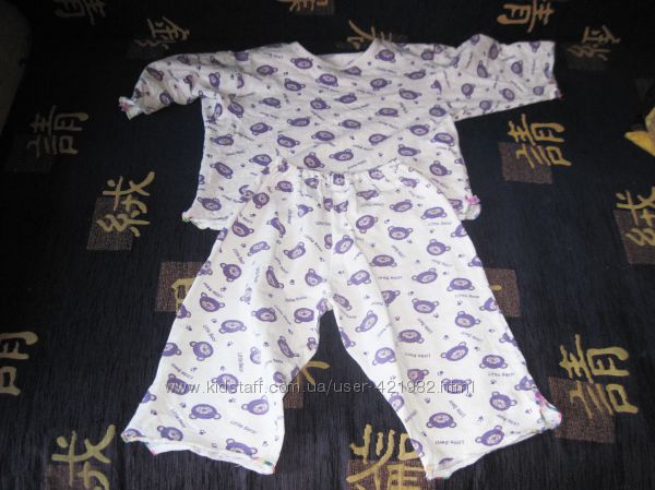 Продаются пижама хлопковая  с мишками фиолетовыми на белом фоне