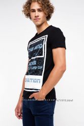 фирменная мужская футболка DE FACTO черного цвета с надписью