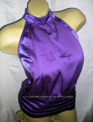 Стильная фиолетовая блузка с открытыми плечами. Стрейч-атлас, шифон.