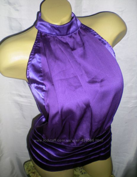 Стильная фиолетовая блузка с открытыми плечами. Стрейч-атлас, шифон.