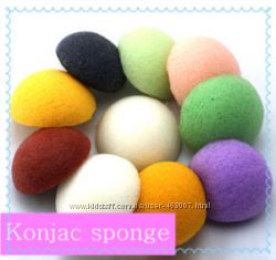 Акция. Губки конняку конжаку белые зеленые черные розовые Konjac. Полусфера