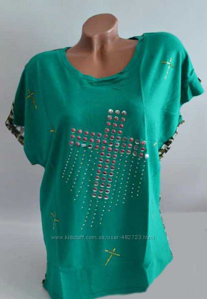 Зелёная женская футболка. р. 46-48
