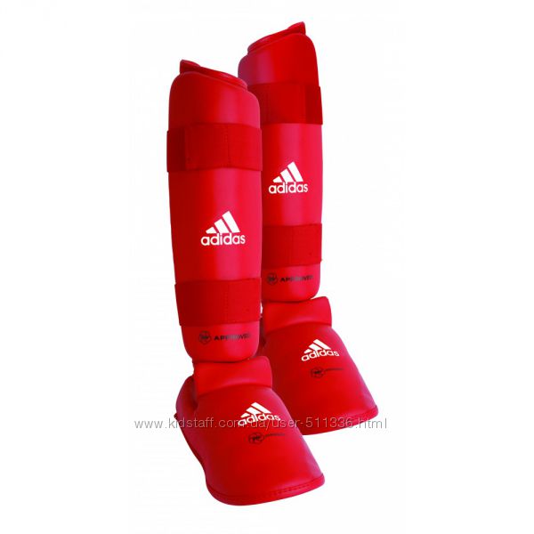 Защита голени и стопы Adidas для Каратэ WKF. Красная.