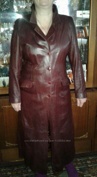 Турция шикарный кожаный плащ цвета марсала 52-54р