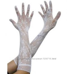 Свадебные перчатки белые кружево средней длины
