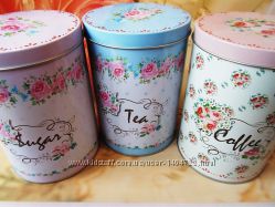 Наборы жестяных банок для чая, кофе, сахара по 3 шт.